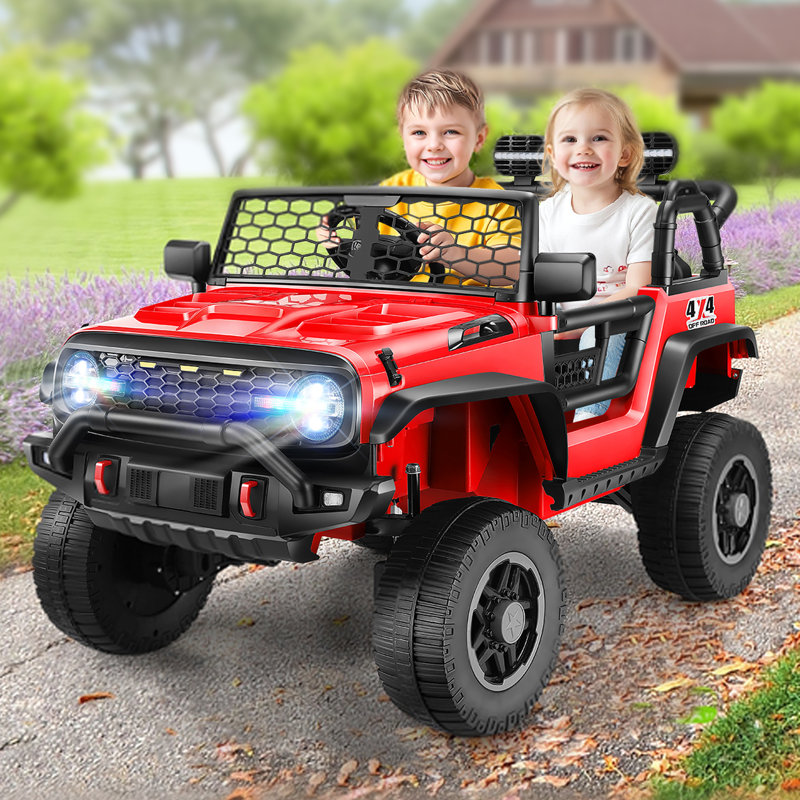 Alex 24V 2 Seater Ride On Jeep For Kids With Remote Control & Shovel, 4WD/2WD Power Jeep Wheels, 20" Spacious Seat, 3 Speeds, Colorful LED Lights, Music, Bluetooth, Electric Toys Car For Kids
