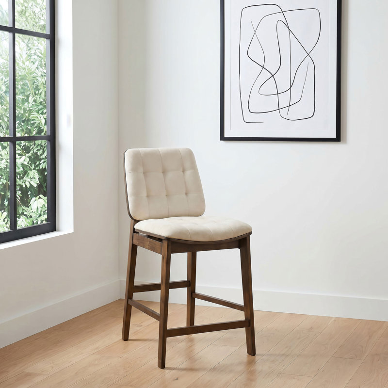 Chaise de comptoir rembourrée Redbridge crème et noyer, Noyer, Crème