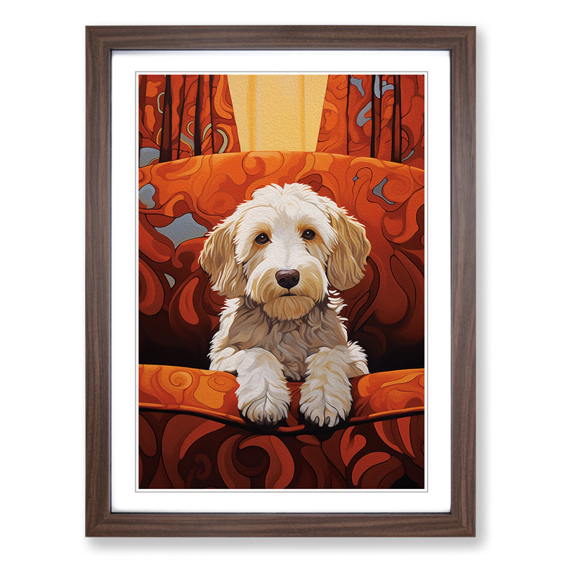 Labradoodle Art Deco No.2 - Framed Print, Walnut, 46cm H x 34cm W x 2cm D