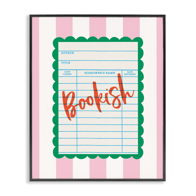 Bookish Reader Library Card Framed Giclee, design by Nadia Hassan, 14" H x 11" W, Black