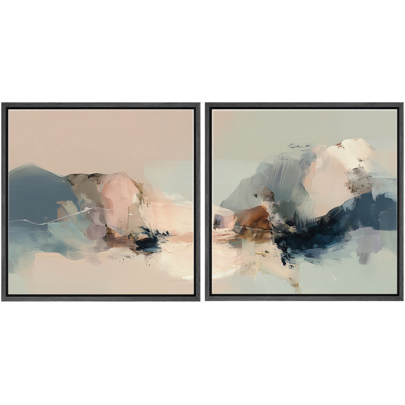 Doux neutre, paysage abstrait, encadré, œuvre d'art de la chambre principale, 2 pièces, Cadre flottant noir