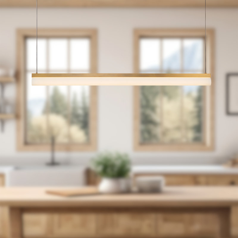 Nio 45-in Black dimmable LED Linear Pendant, Antique Brass