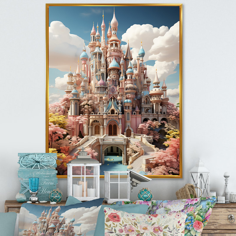 «Fayia Castles Whimsical Wonder Pastel V», reproduction, H 20 po x l 12 po x P 1 po, Cadre flottant doré