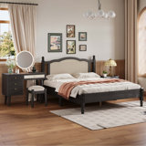 3 Pieces Bedroom Set, 1 Vintage Nightstand And 1 Makeup Vanity Set With Stool