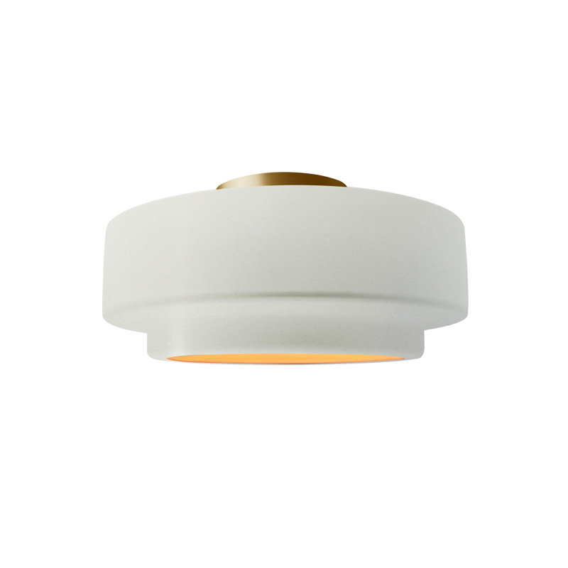 Plafonnier semi-encastré en céramique Dottie, Blanc mat / or champagne, Laiton brossé, H 7 po x l 12 po x P 12 po
