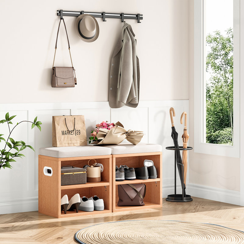 Petit banc à chaussures avec range-chaussures, Chêne, Beige