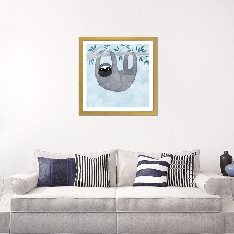 « Sloth » par Nic squirrell-impression, Papier encadré doré, H 24 po x l 24 po x p 1 po, Blanc