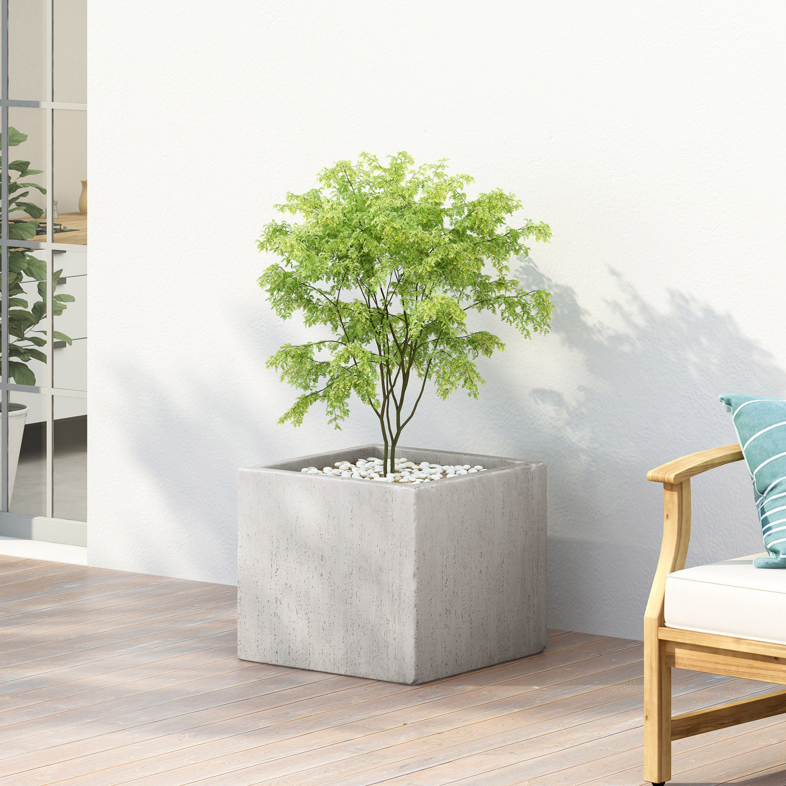 Shiner Lightweight Concrete Planter Box Set, White, 1, 13.6" H x 15.75" W x 15.85" D