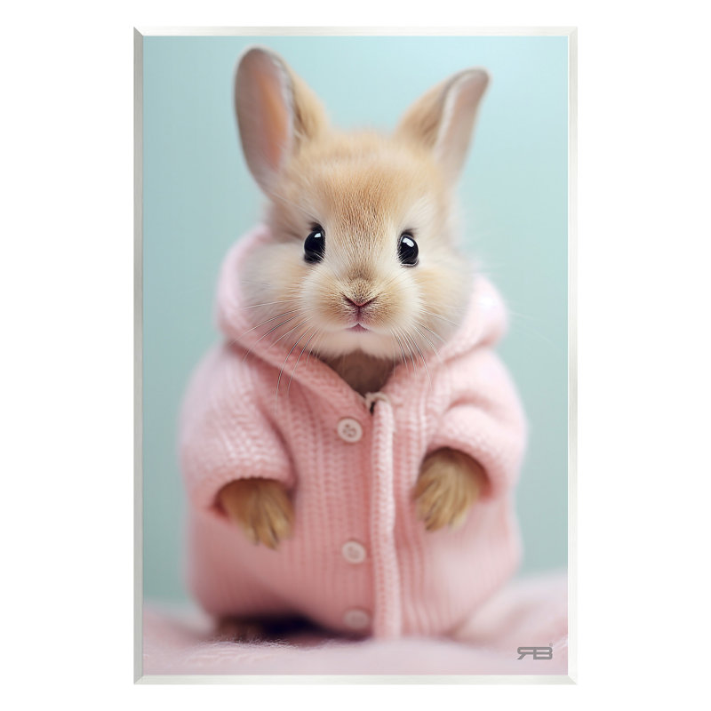 "Lapin dans un chandail douillet", art mural par RB, H 15 po x l 10 po