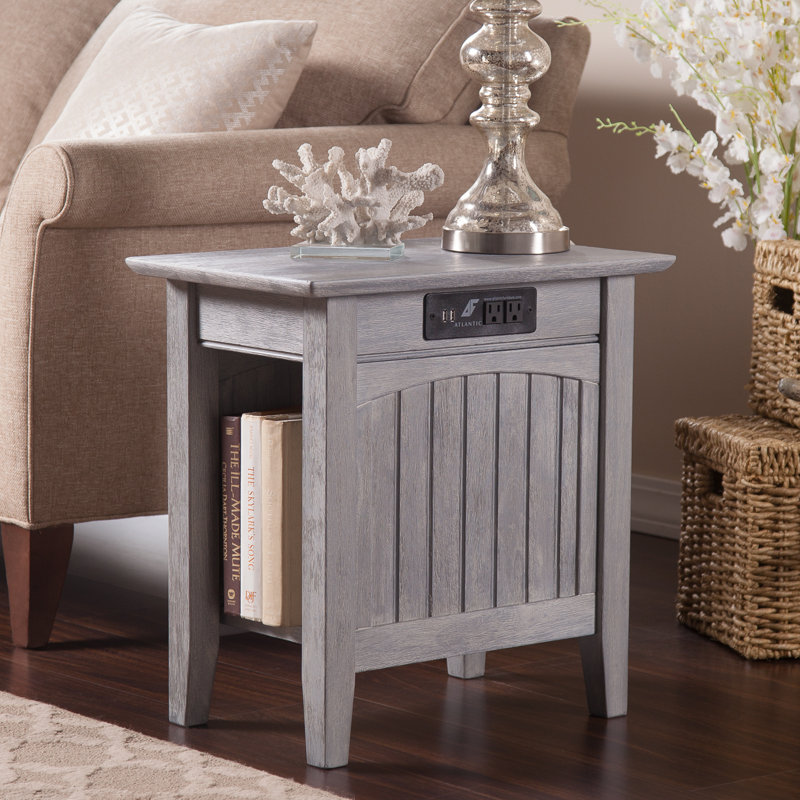 Glenni Solid Wood End Table and Built-In Outlets