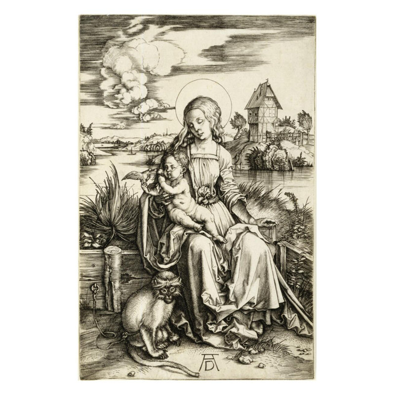 Vierge à l'enfant avec le singe par Albrecht Dürer - Estampe numérique, H 28 po x l 22 po