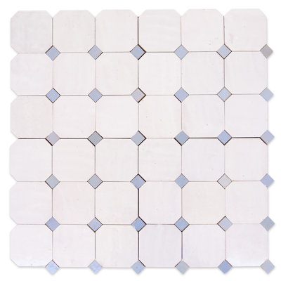 Bouchon Zellige 12" X 12" Mosaic Wall Tile, Off-white/dusty Blue