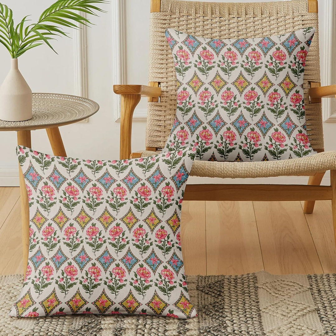 2 Packs Peony Soft Double Sided Decorative Pillow Covers with Invisible Zipper 50x50cm Cushion Covers