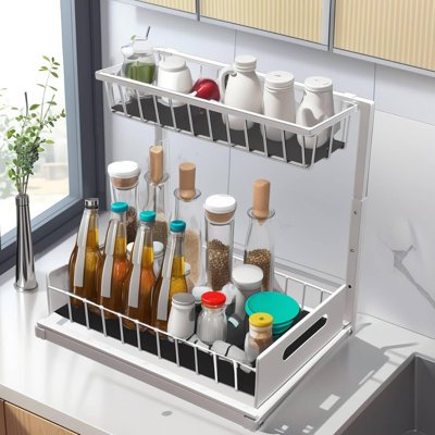 Under Sink Organizer With Pull-Out Drawer - Height Adjustable 2-Tier Cabinet Shelf For Kitchen, Bathroom & Pantry Storage