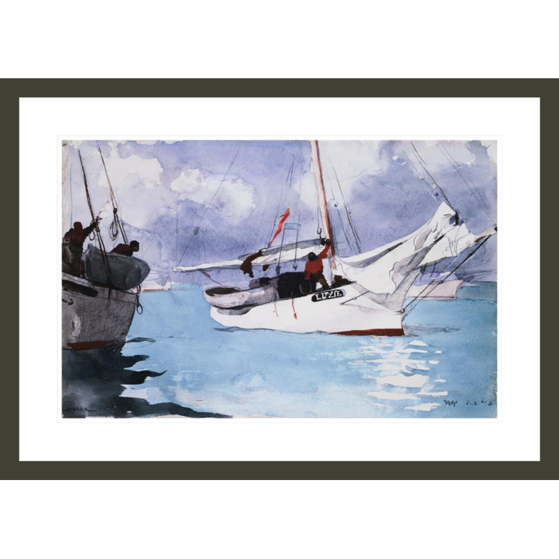 «Pêche bateaux Key West» par Winslow Homer - impression giclée encadrée, H 21,21 po x l 29,5 po