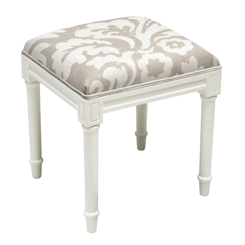 Solid Wood Accent Stool, White/Taupe