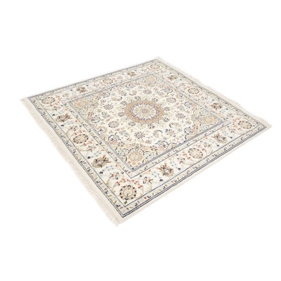 Cream Floral 5x5 Indo-nain Oriental Square Rug