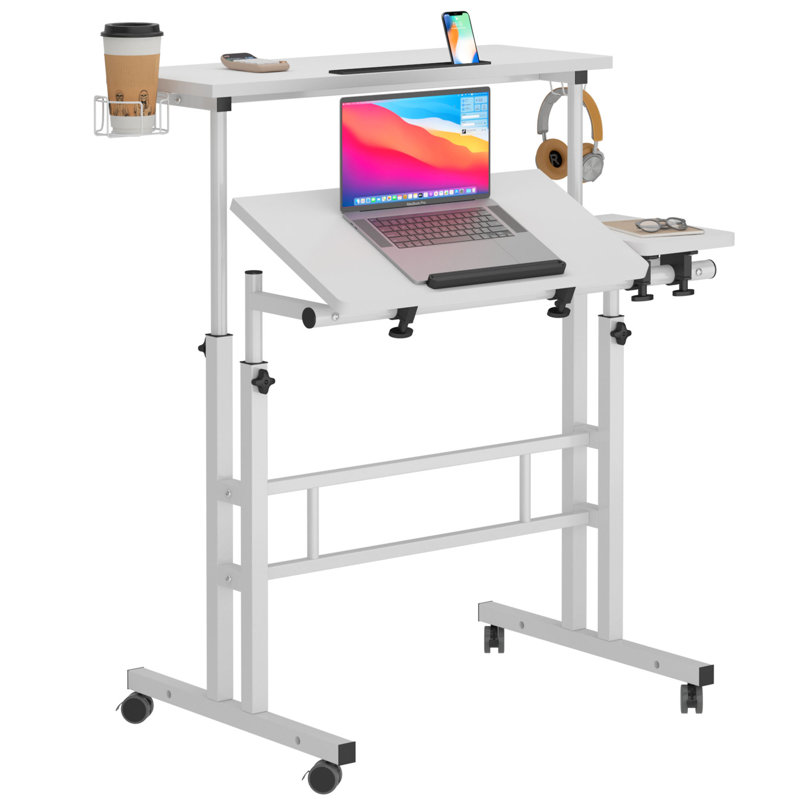 Lewyn 31.5'' W Height Adjustable Rectangle Standing Desk, White/White