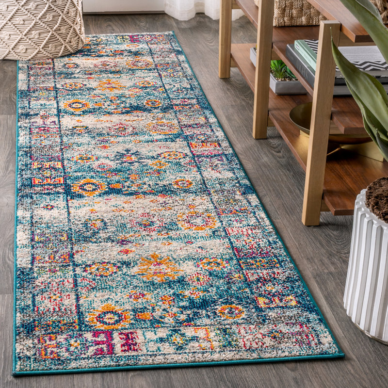 Lathan Bohemian FLAIR Boho Vintage Medallion Navy/Cream Rug, Runner 2'3" x 8'