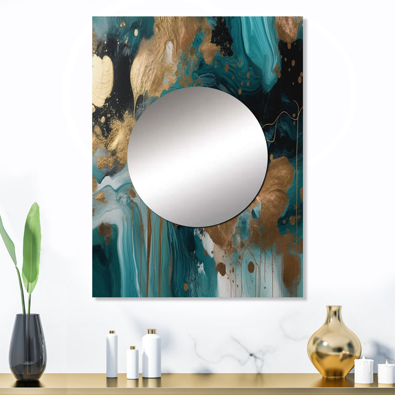 «Geonna Green and Gold Mysterious Marble I», miroir mural décoratif, 32 po x 24 po
