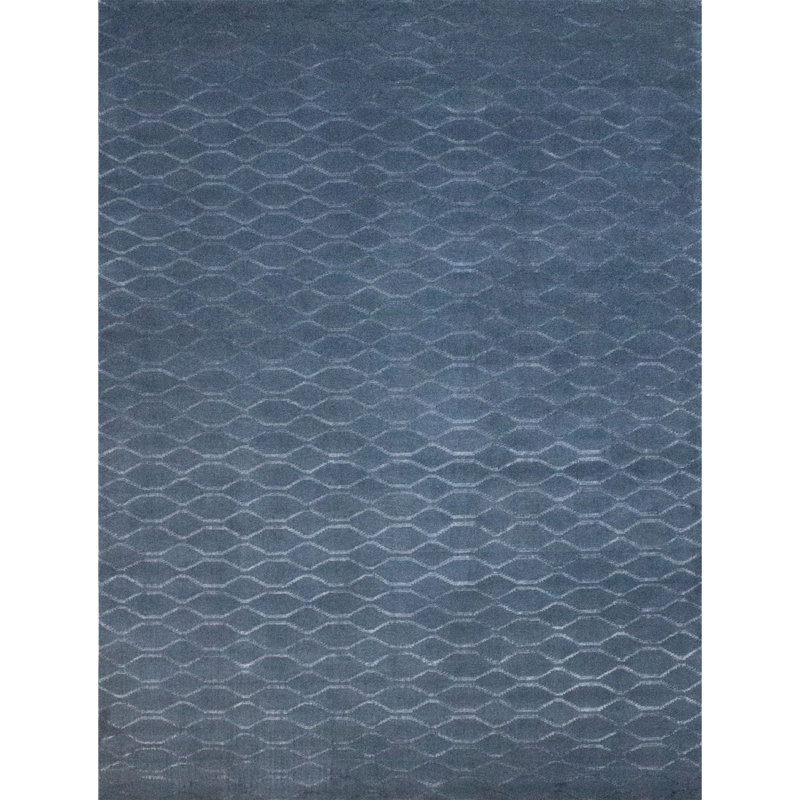 Hand Knotted Area Rug in Blue, Rectangle 6' x 9'