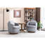 Chaise pivotante moderne avec revêtement en lin bleu et base en bois brun confortable pour les espaces de vie-456667470