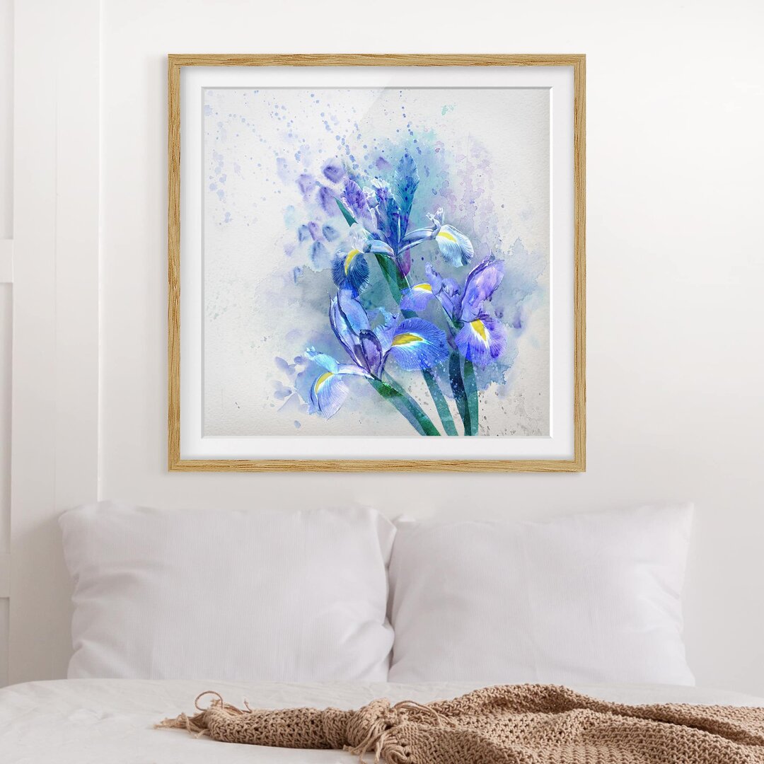 Gerahmtes Papierbild Aquarell Blumen Iris