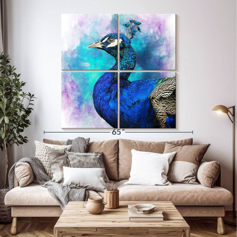 Fier paon bleu Brampt, H 50 po x l 50 po