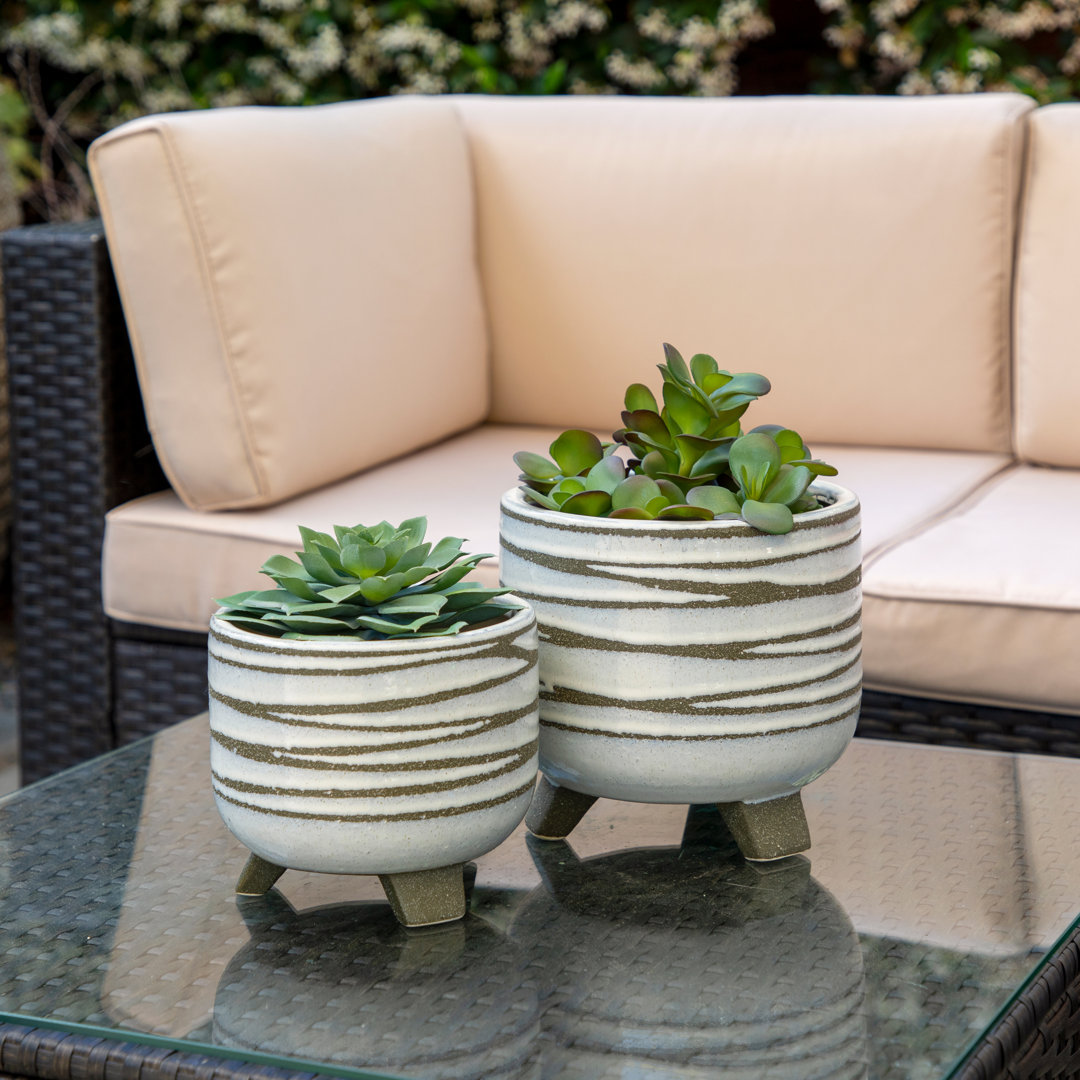 Delores Stoneware Ceramic Planters with Tripod Base, Durable Decorative Plant Pots for Indoor and Outdoor Display, Modern Home and Garden Decor, Set of 2 Union Rustic 