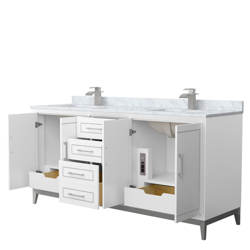 Ensemble de meuble-lavabo double 72 po Marlena_ Marbre de Carrare blanc, Blanc, Gris