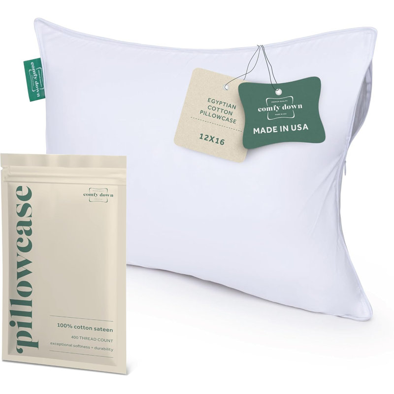 ComfyDown Pillowcase for Toddler & Travel Pillows Breathable, 100% Cotton, 400 Thread Count, Zipper Closure - 12"x16"