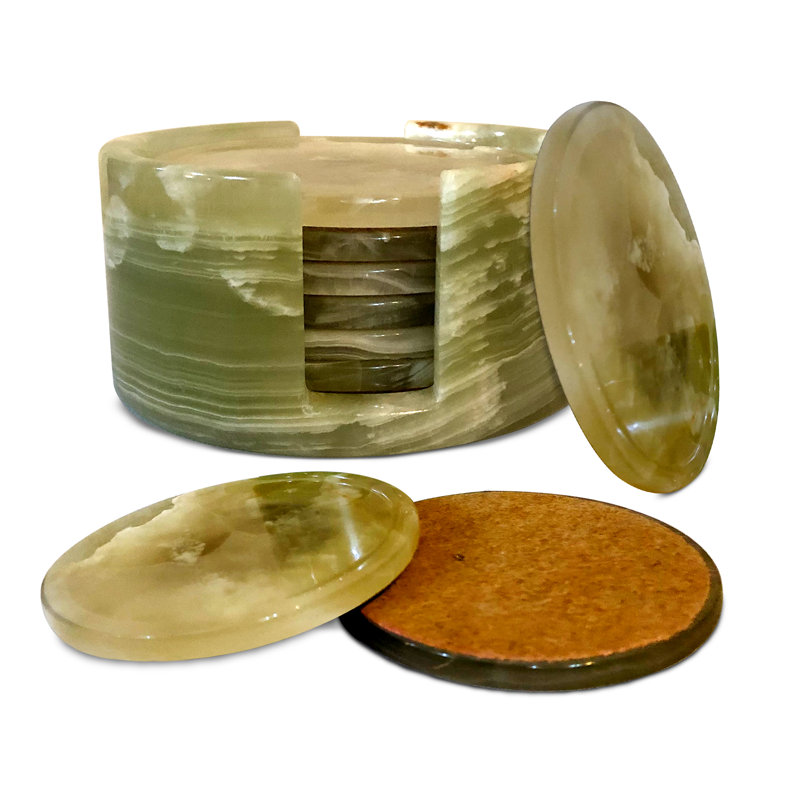 Marble Round 6 Piece Coaster Set, Green