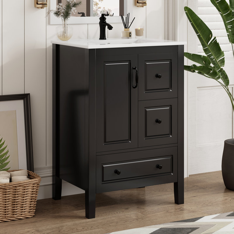 Meuble-lavabo de salle de bain avec lavabo, Noir