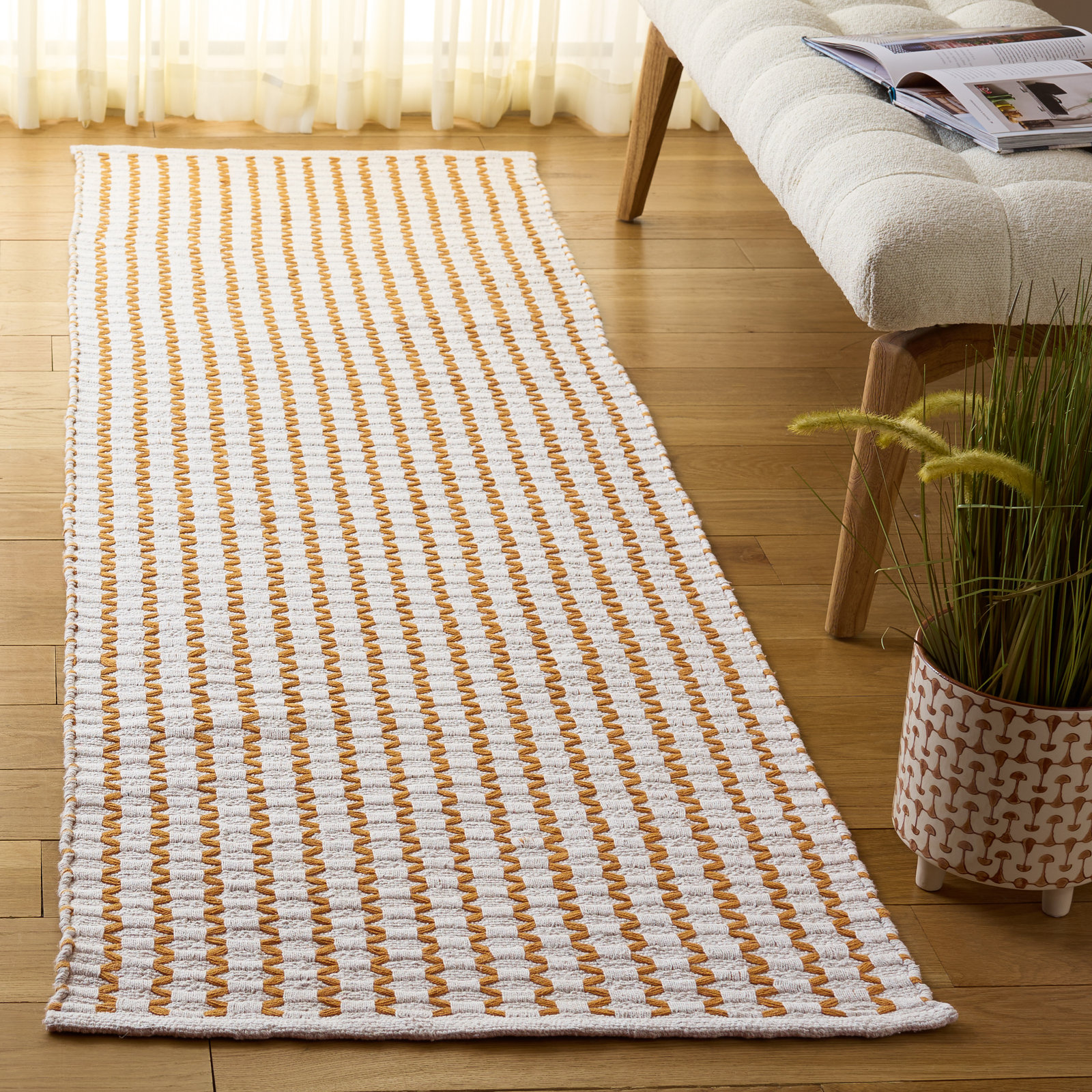 Hand-Woven Chevron Cotton Rug, Runner 2'3" x 8'