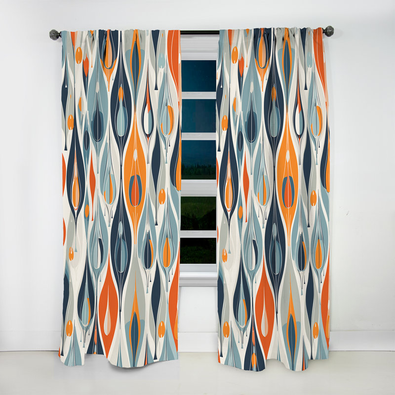 Symphonie botanique orange et bleu Elisabette IV - rideau en velours moderne - obscurcissant - 1 panneau, L 52 po x L 120 po