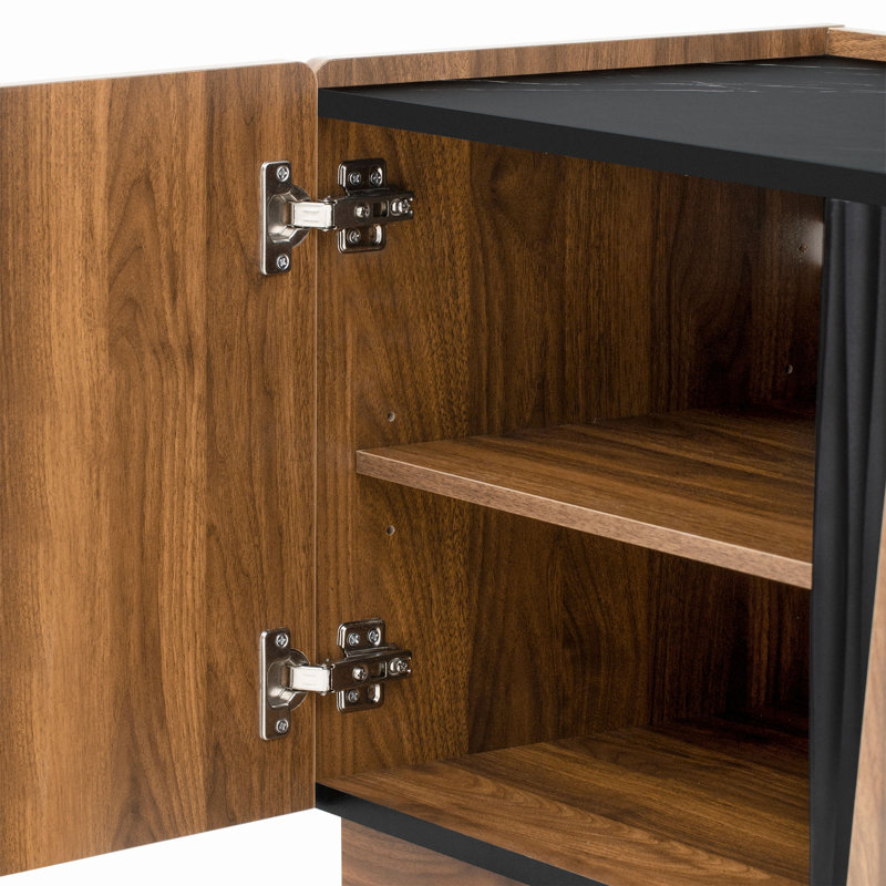 Armoire de rangement de style moderne avec un coin arrondi, un plateau en contraste de marbre et des tablettes intérieures réglables pour l'organisation à la maison, Tiger