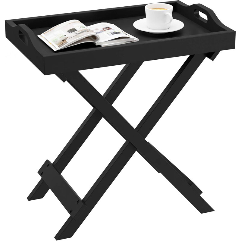 Contemporary Side Table with Removable Tray Top Portable End Furniture, Black