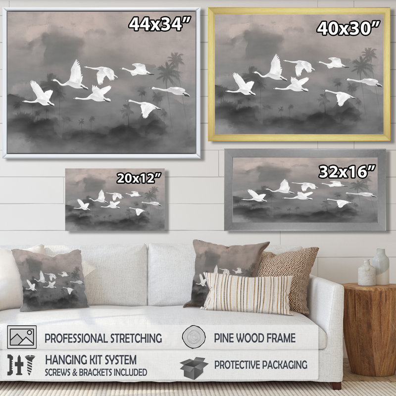 Blanc, cygnes émigrants vers la baie de Chesapeake, Cadre photo unique, H 24 po x l 32 po, Blanc