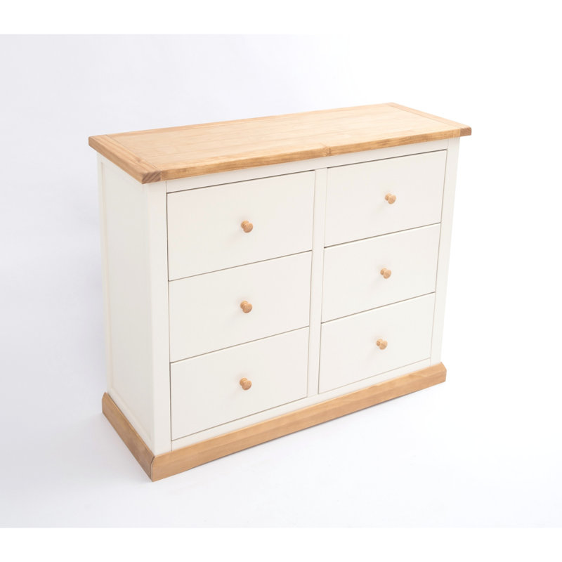 6 Drawer 110cm W Double Dresser, Waxed Pine