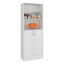 Garde-manger polyvalent avec 2 tablettes supérieures ouvertes et une armoire à deux portes avec rangement intérieur