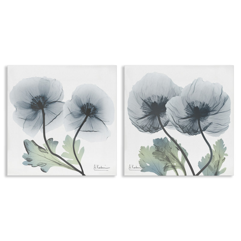 Ensemble de 2 toiles lumineuses avec fleurs saphir, design par Albert Koetsier, H 24 po x l 24 po
