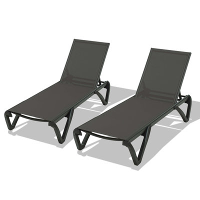 Pool Lounge Chairs Set Of 2, Aluminum Patio Chaise Lounge With Wheels, 5 Position Adjustable, All Weather Outdoor Lounge Chairs For Beach, Yard, Balcony, Poolside