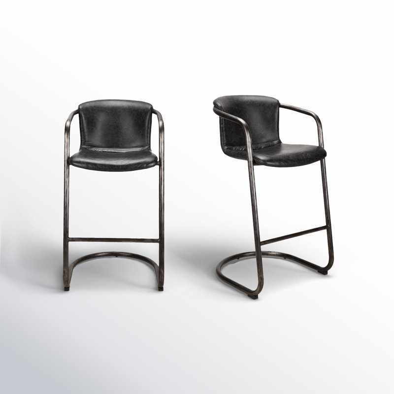 Freeman Bar Stool, Bar Stool (29" Seat Height), Black Genuine Leather
