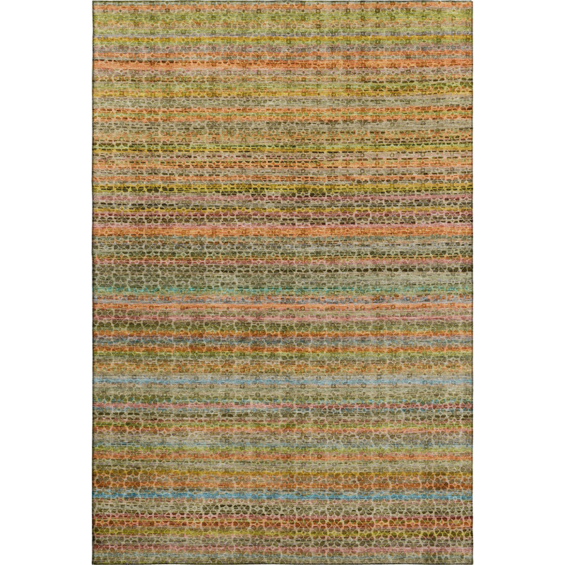 Premium Machine Washable Mayfield AMF2155 Striped Rug, Rectangle 2'6" x 3'10", Coral