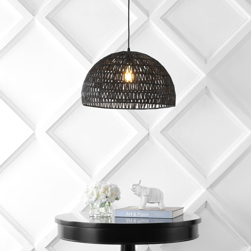 Luminaire suspendu en forme de dôme à 1 lumière Khorawa, Noir, H 88 po x l 20 po x P 20 po, Noir