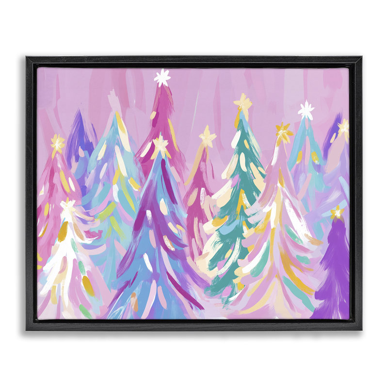 Cadre flottant pastel à motif d'abstraction d'arbres de Noël, design par Arlington Prints, H 17 po x l 21 po