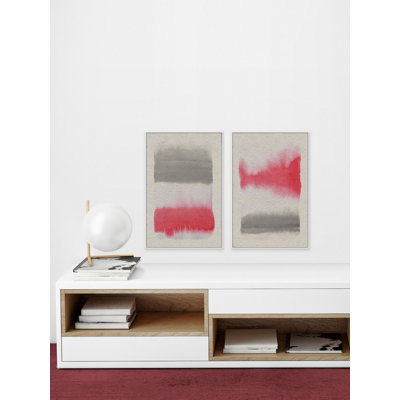 " Pink And Gray II Diptych " 2 - Pieces