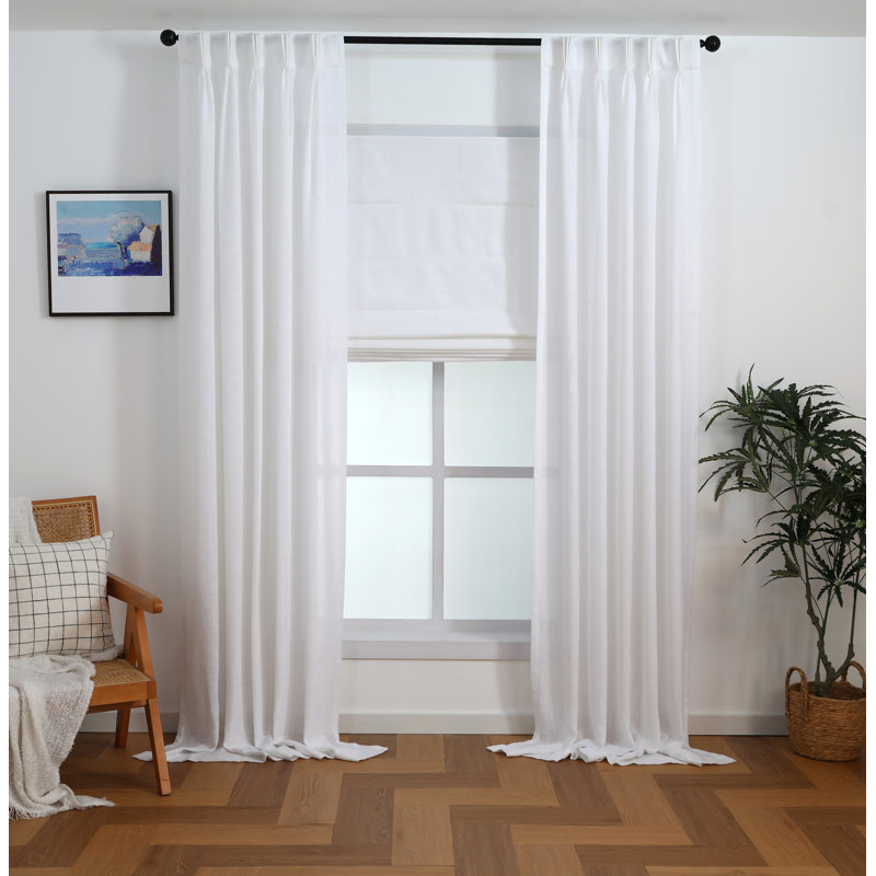 Store romain tissé sans cordon Linen Bliss, Blanc, L 48 po x L 64 po