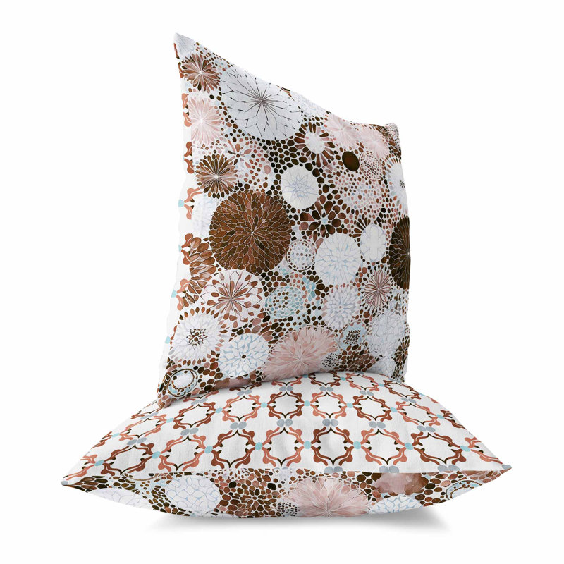 Coussin réversible Crystal Drift, Brun / rose floral / géométrique, H 16 po x l 16 po