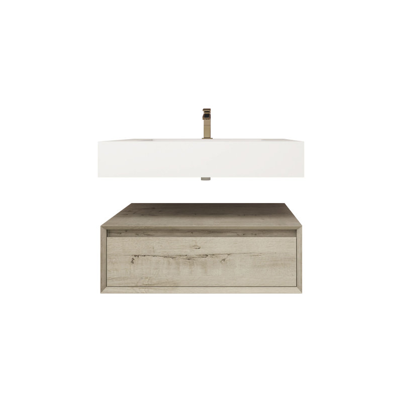 Alysa 30" Wall-Mounted Single Bathroom Vanity Set, White Oak
